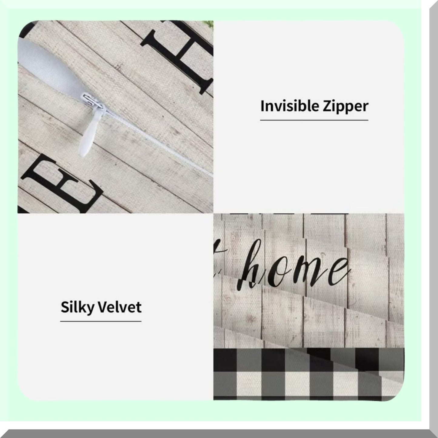 Vintage Buffalo Plaid Spring Pillow Covers - Set of 2, Home Sweet Home Collection - Farmhouse Decor Linen Cushion Cases - 18x18 Outdoor Sofa Throw Pillows