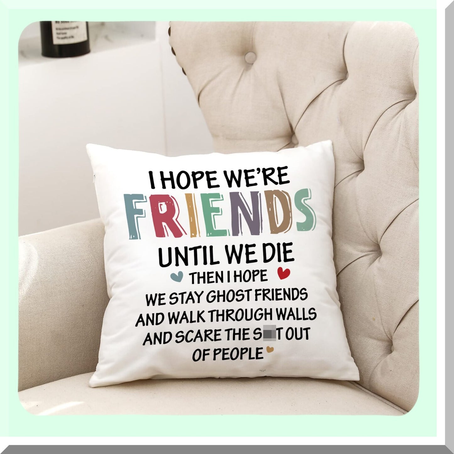 Eternal Friendship Ghost Throw Pillow Covers - Sofa Decorative Cushion Cases for Living Room & Bed - 18 x 18 Pillowcase - Home Couch Decor