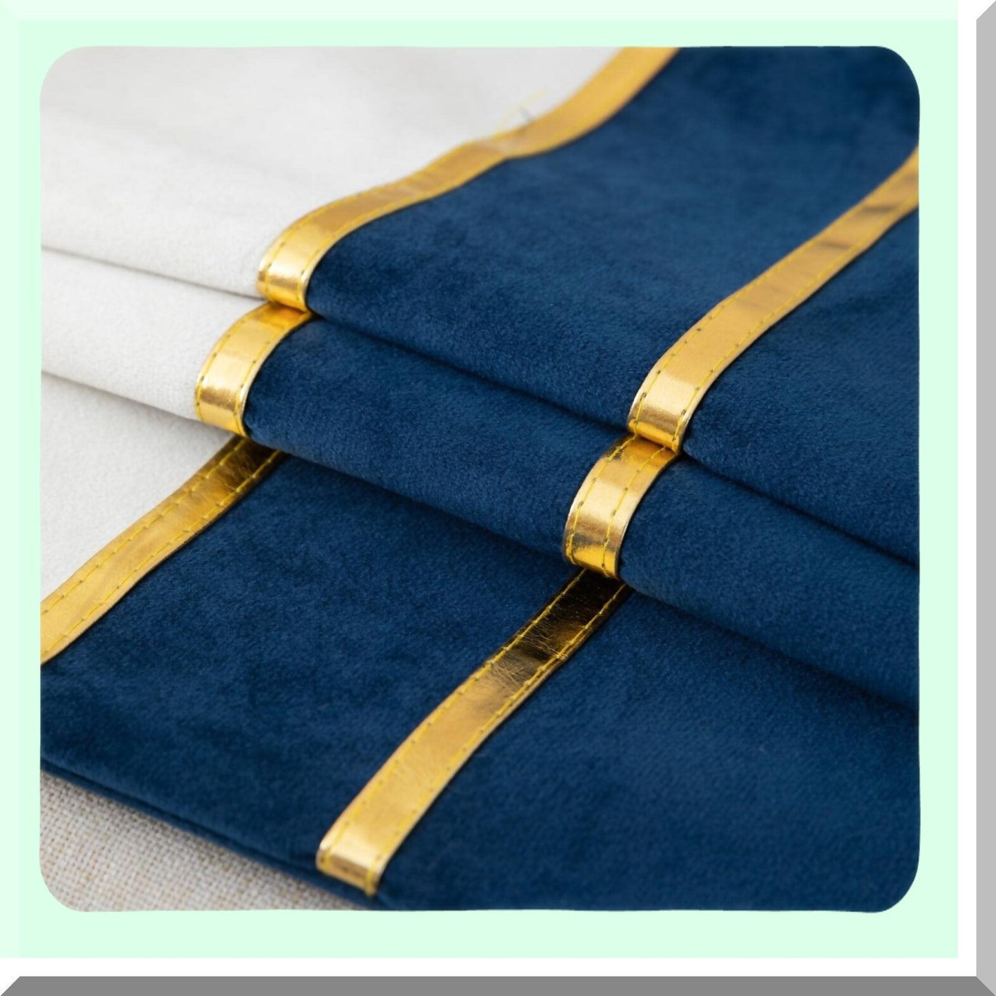 Navy Blue Velvet Patchwork Gold Leather Throw Pillow Covers - Set of 2 | 18 Inch Decorative Cushion Covers for Living Room, Bedroom, Sofa, Car