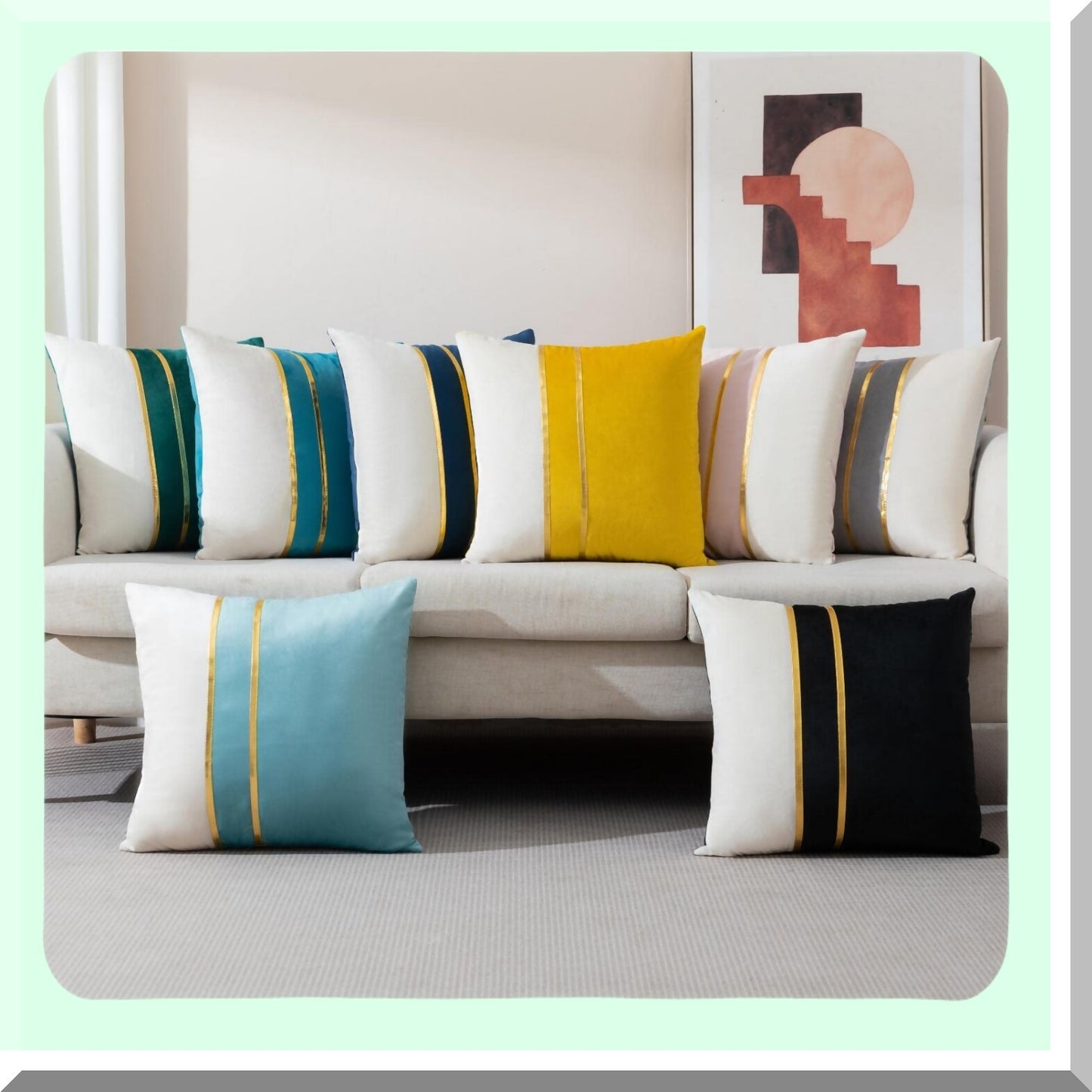 Navy Blue Velvet Patchwork Gold Leather Throw Pillow Covers - Set of 2 | 18 Inch Decorative Cushion Covers for Living Room, Bedroom, Sofa, Car