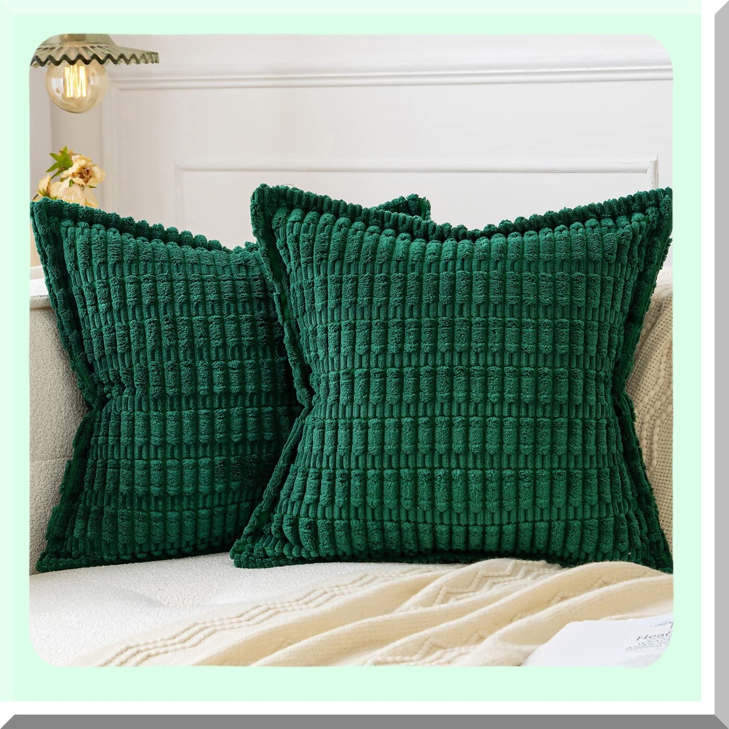 Striped Boho Corduroy Pillow Covers - Set of 2 | Soft Decorative Cushion Cases for Couch, Sofa, Bed | Modern Spring Home Decor - 16x16 Inch