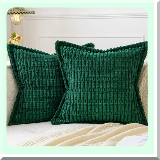 Striped Boho Corduroy Pillow Covers - Set of 2 | Soft Decorative Cushion Cases for Couch, Sofa, Bed | Modern Spring Home Decor - 16x16 Inch