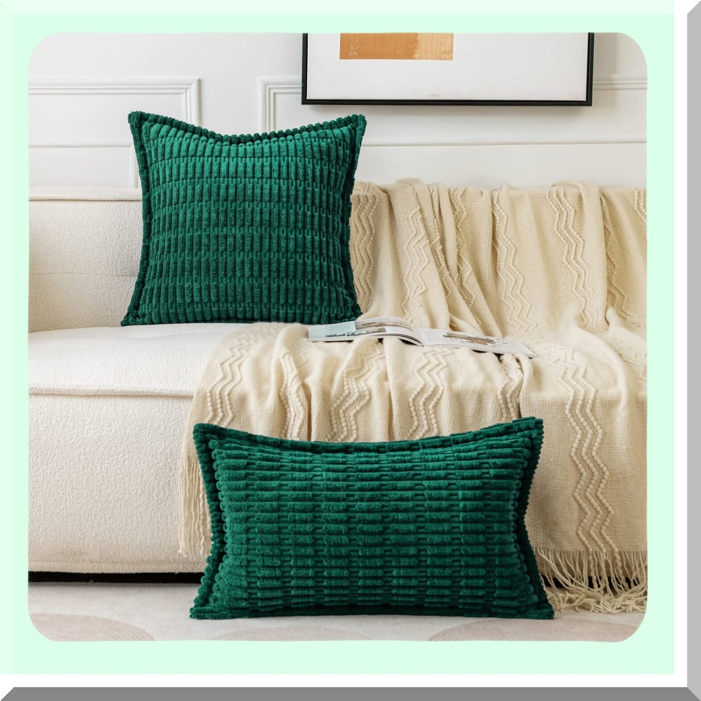 Striped Boho Corduroy Pillow Covers - Set of 2 | Soft Decorative Cushion Cases for Couch, Sofa, Bed | Modern Spring Home Decor - 16x16 Inch