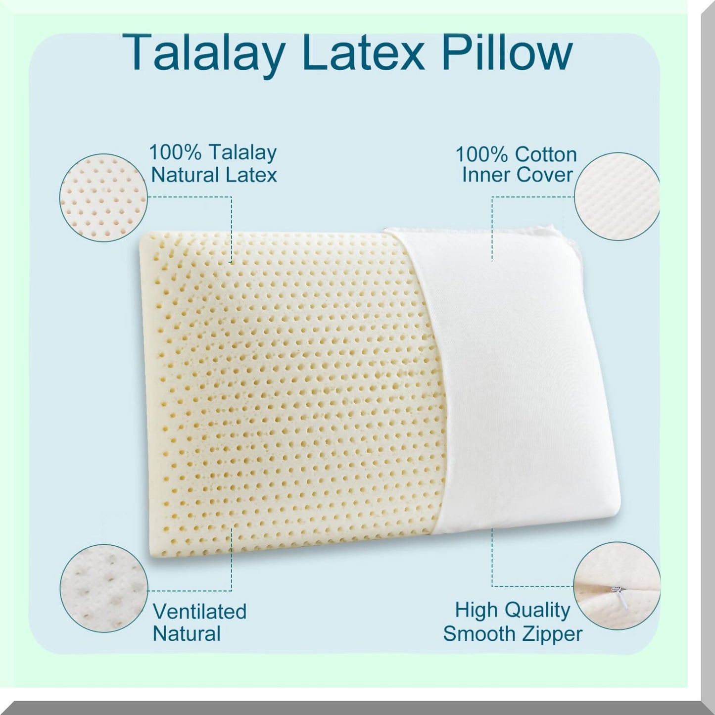NaturalLux Queen Latex Pillow - Breathable Cotton Cover - Medium Firm Support - Side, Back, Stomach Sleepers - Luxury Bed Pillow