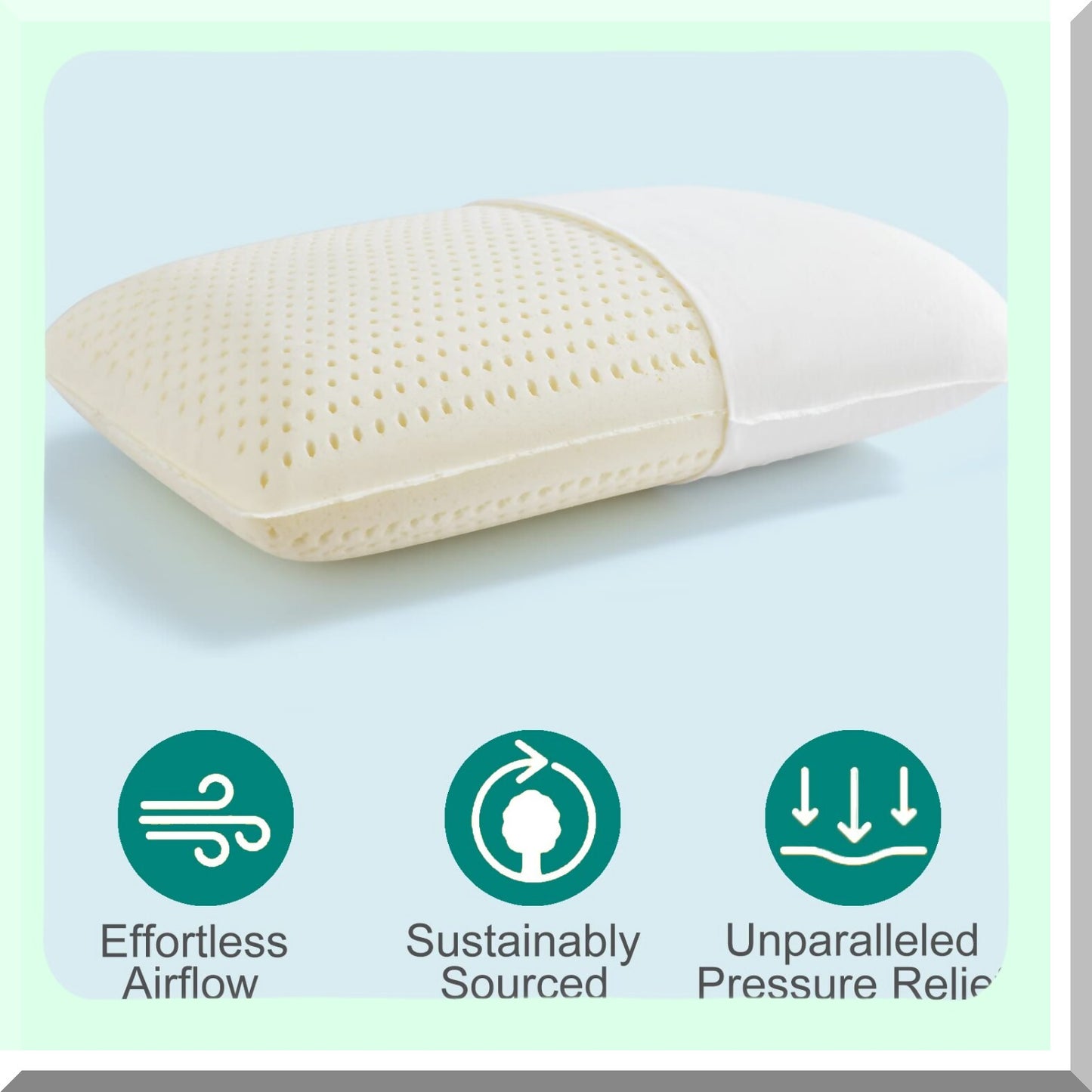 NaturalLux Queen Latex Pillow - Breathable Cotton Cover - Medium Firm Support - Side, Back, Stomach Sleepers - Luxury Bed Pillow