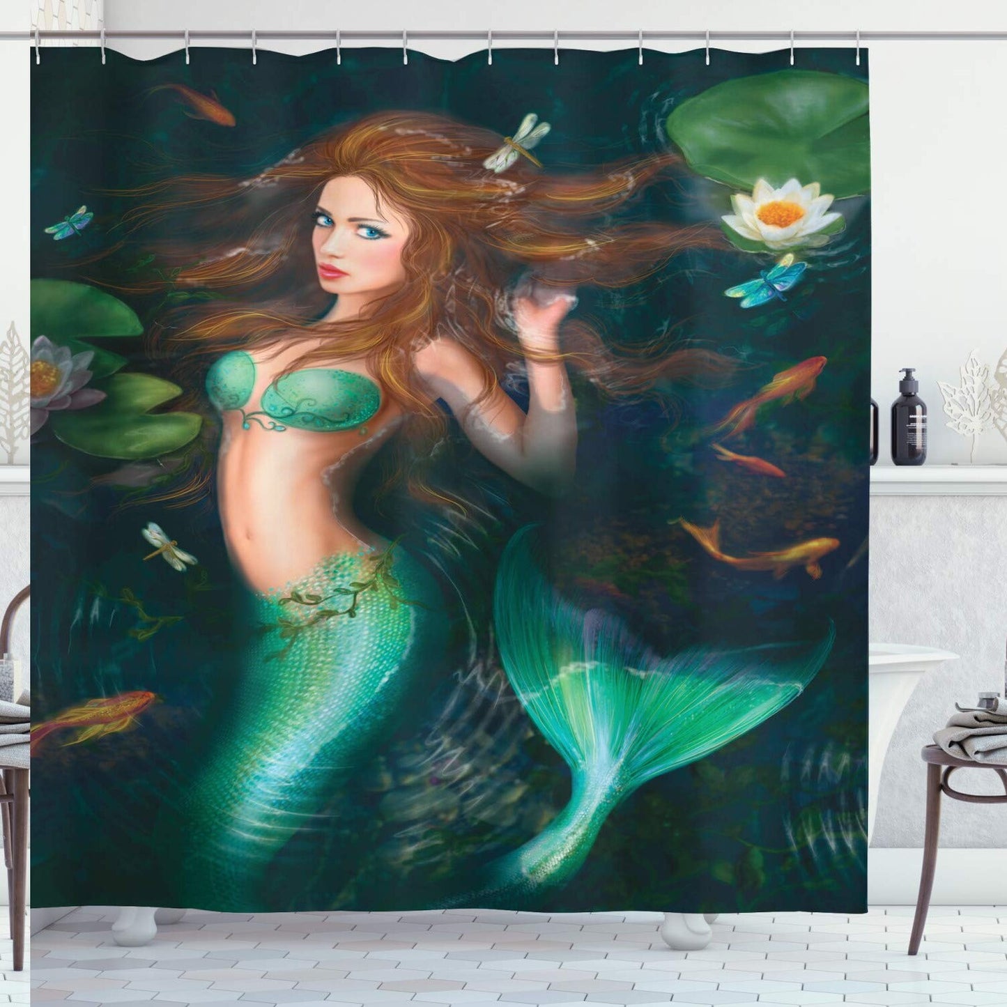 Underwater Mermaid Shower Curtain 69x84 Green Brown