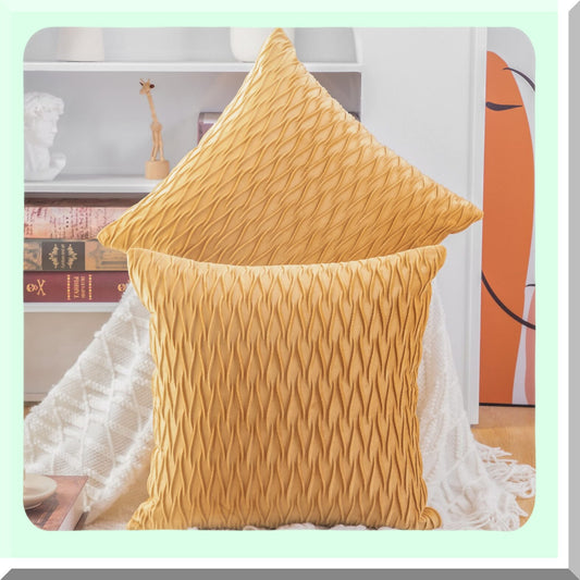 Luxury Gold Velvet Euro Pillow Covers - Set of 2 | Super Soft 26x26 Inch Square Cushion Cases with Texture | Decorative Sofa Bedroom Accessories