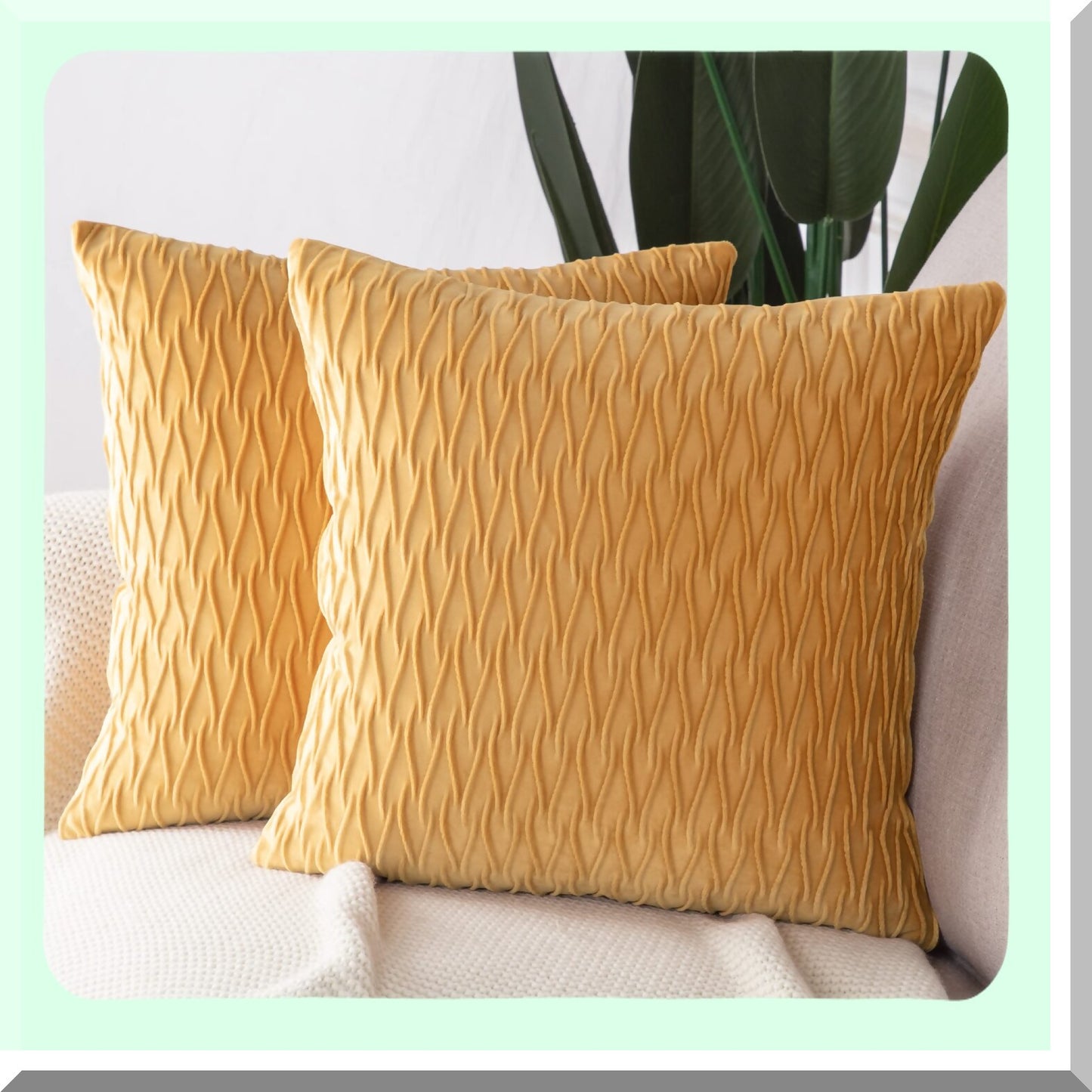 Luxury Gold Velvet Euro Pillow Covers - Set of 2 | Super Soft 26x26 Inch Square Cushion Cases with Texture | Decorative Sofa Bedroom Accessories