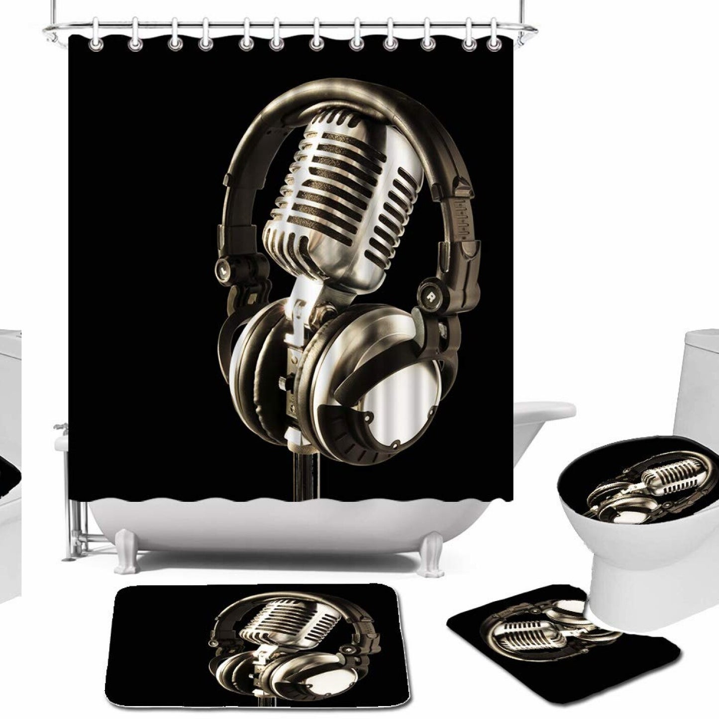 4-Piece Music Shower Curtain Set with Rugs