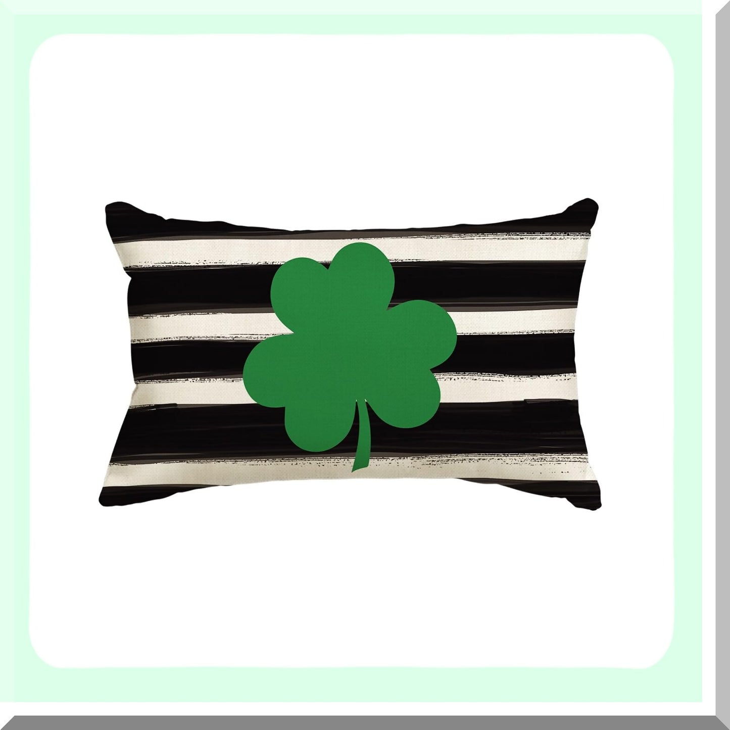 Clover Stripe Shamrock Pillow Cover - St Patricks Day Decorative Cushion Case for Sofa Couch, 12x20 Inch Black Decoration