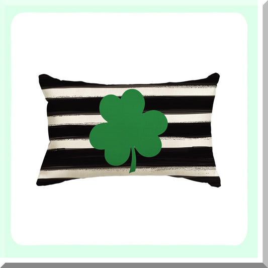 Clover Stripe Shamrock Pillow Cover - St Patricks Day Decorative Cushion Case for Sofa Couch, 12x20 Inch Black Decoration