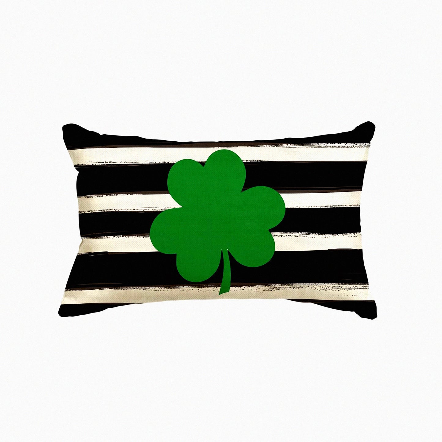 Clover Stripe Shamrock Pillow Cover - St Patricks Day Decorative Cushion Case for Sofa Couch, 12x20 Inch Black Decoration
