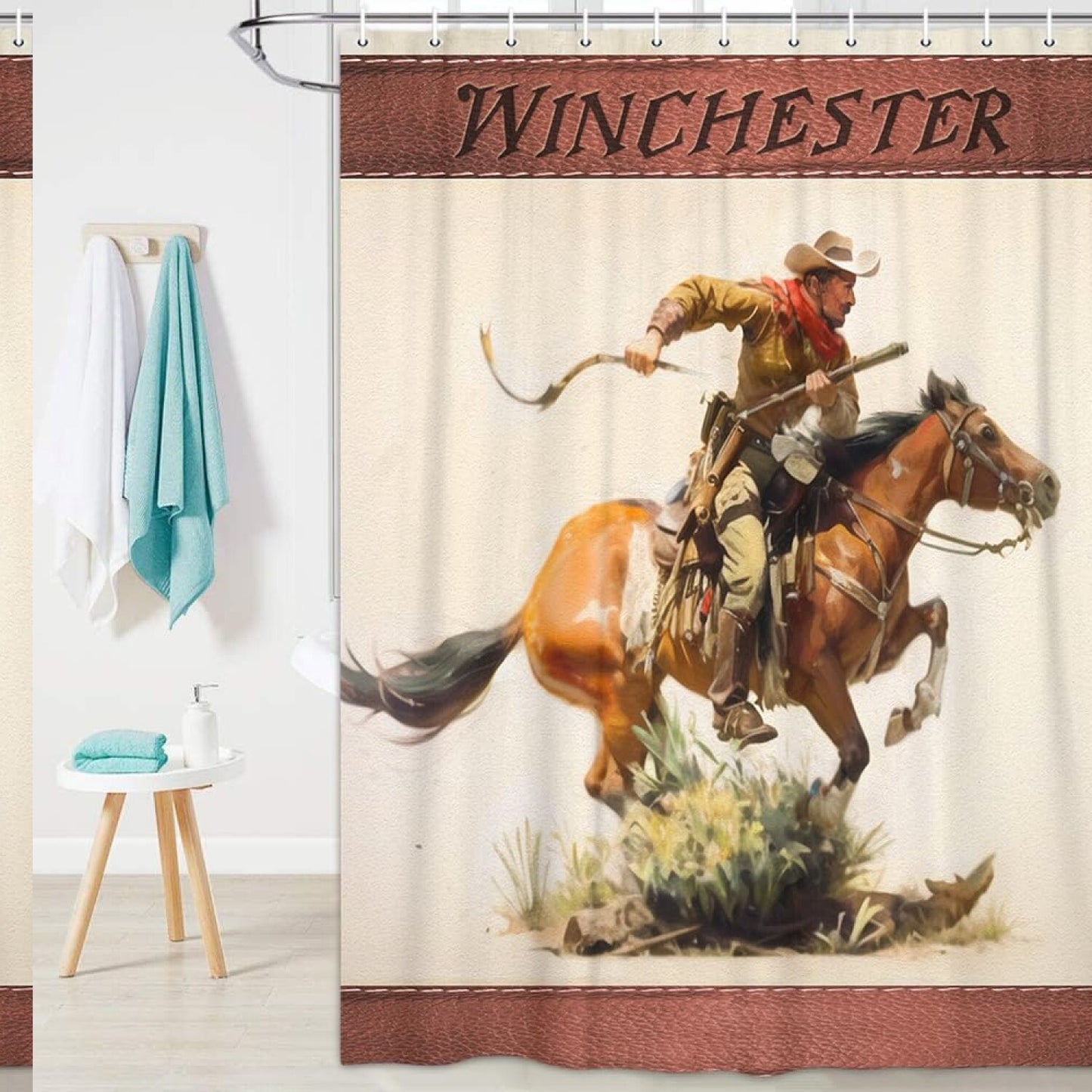 Western Cowboy Shower Curtain Set 72x72 Waterproof Fabric