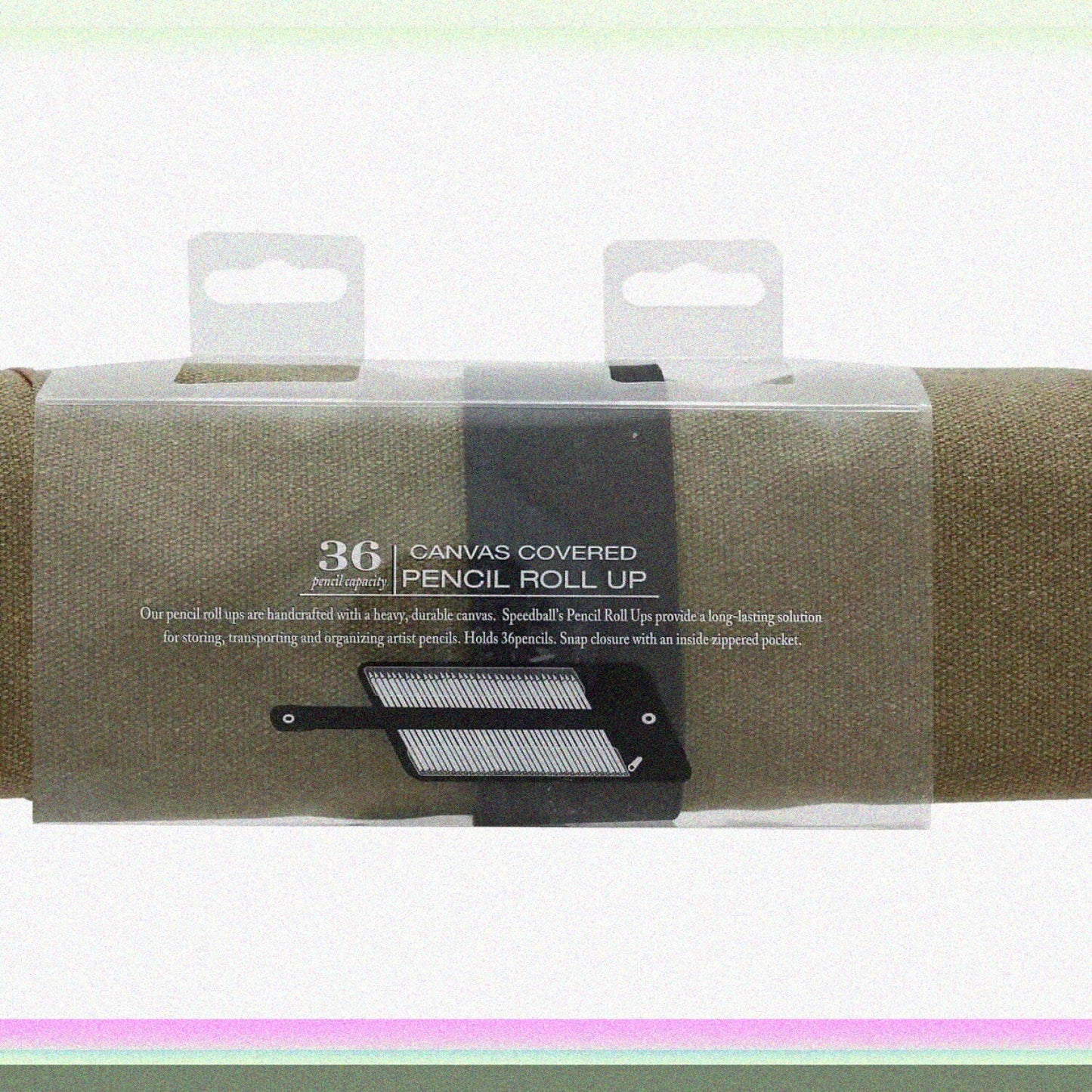 Canvas Roll Up Pencil Case Olive Brown Trim 36 Pencils
