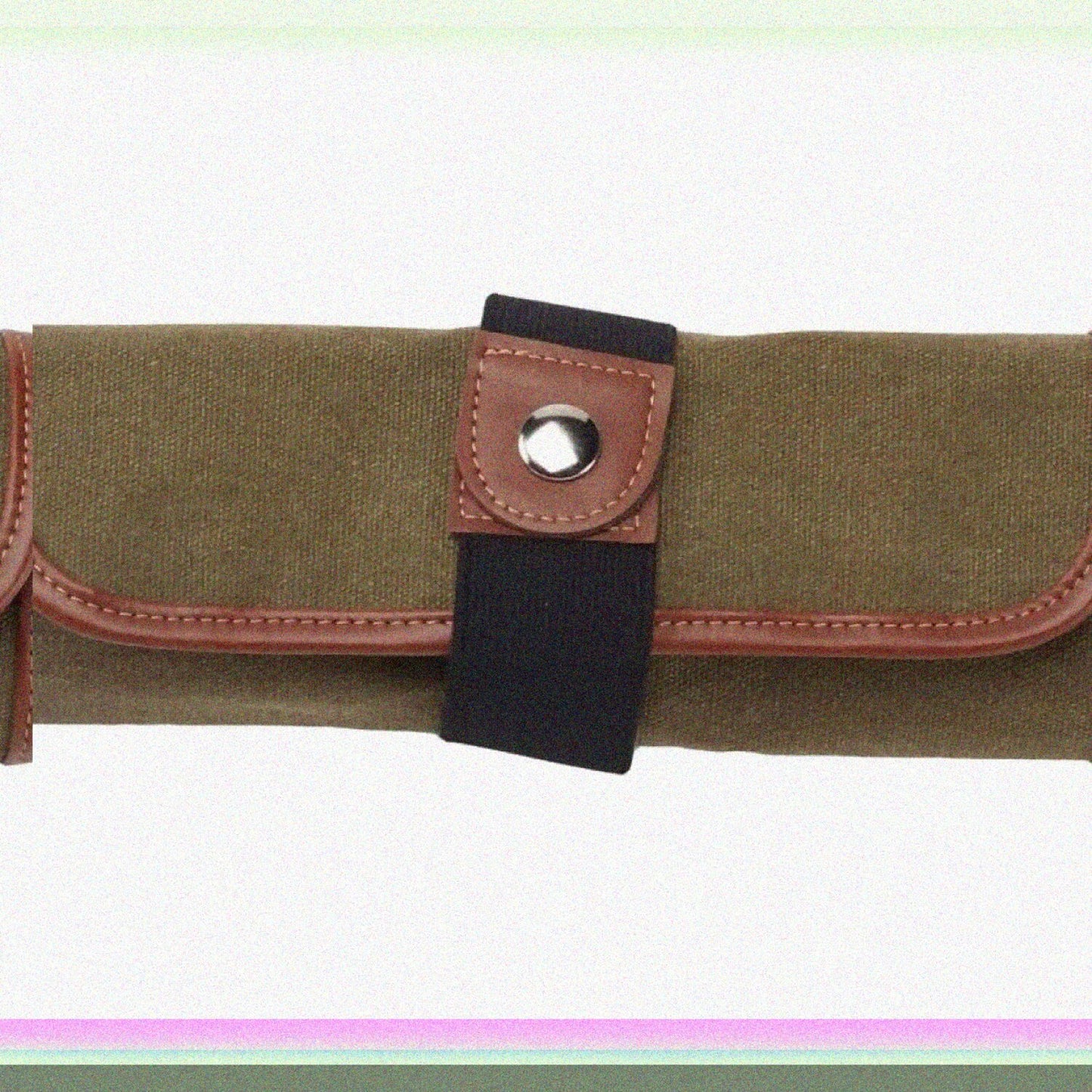 Canvas Roll Up Pencil Case Olive Brown Trim 36 Pencils