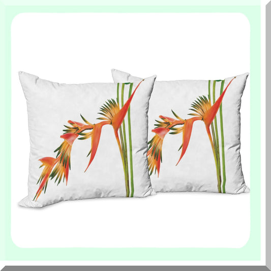 Tropical Garden Paradise Pillowcase Set - Exotic Floral Decor, Colorful Nature Print, Couch Bedroom Living Room Cushion Cover, 16", Orange Green, Pack of 2