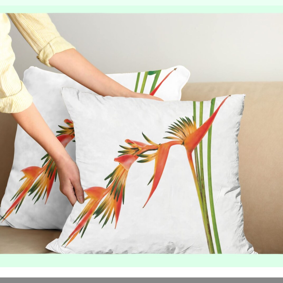 Tropical Garden Paradise Pillowcase Set - Exotic Floral Decor, Colorful Nature Print, Couch Bedroom Living Room Cushion Cover, 16", Orange Green, Pack of 2