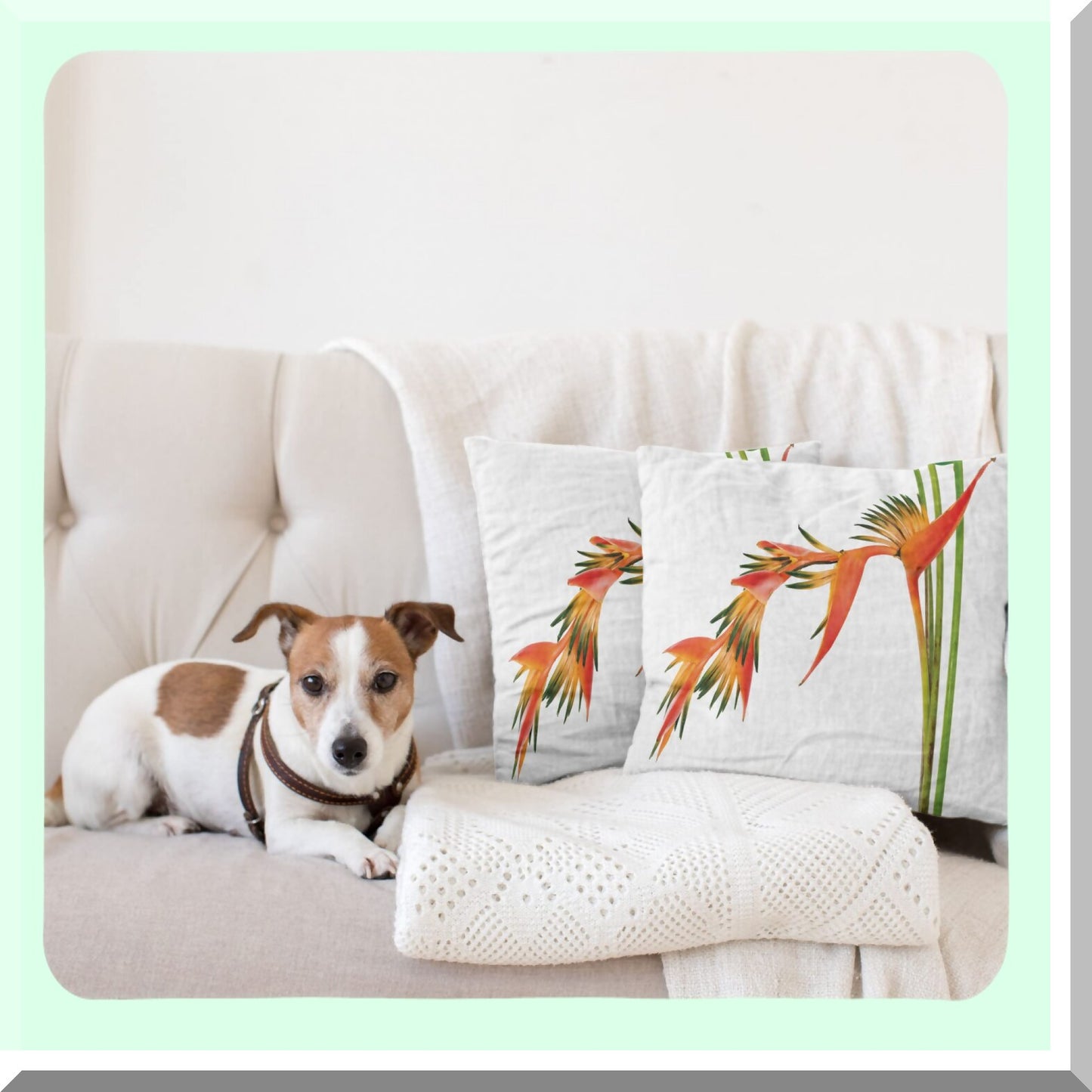 Tropical Garden Paradise Pillowcase Set - Exotic Floral Decor, Colorful Nature Print, Couch Bedroom Living Room Cushion Cover, 16", Orange Green, Pack of 2