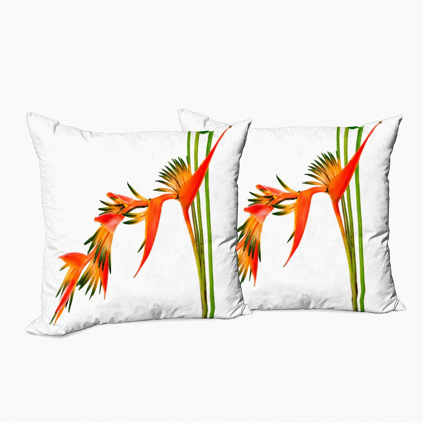 Tropical Garden Paradise Pillowcase Set - Exotic Floral Decor, Colorful Nature Print, Couch Bedroom Living Room Cushion Cover, 16", Orange Green, Pack of 2