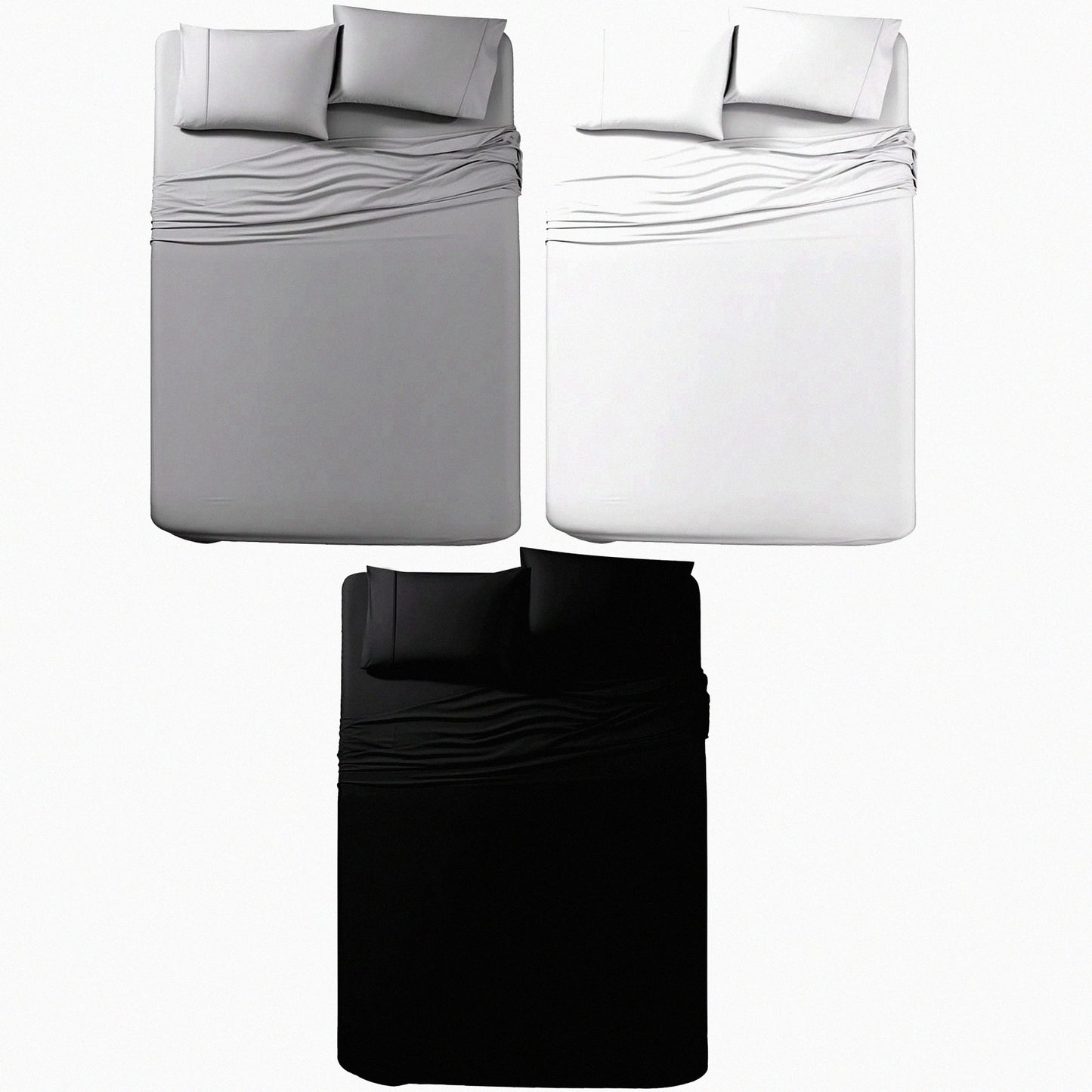Luxury Microfiber Hotel Bedding Set - Queen Size 4 Piece Sheet Set with Deep Pocket, Fade Resistant, Soft Brushed Fabric - Black White Grey Palette