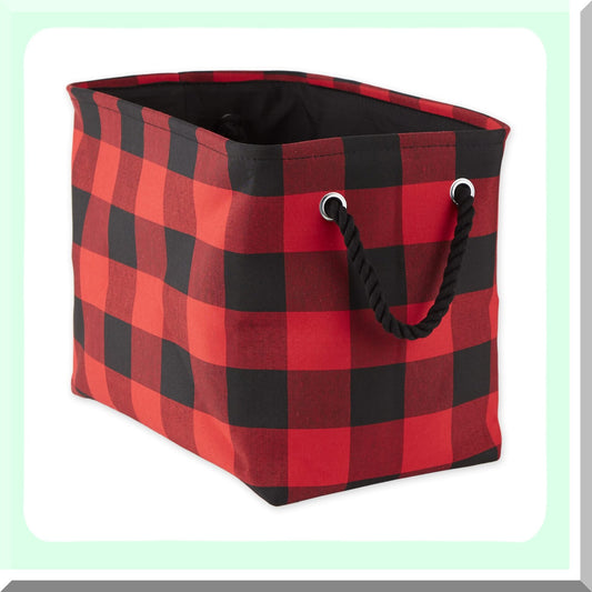 Buffalo Check Collapsible Storage Bin - Medium Rectangle, 16x10x12, Red & Black with Handles