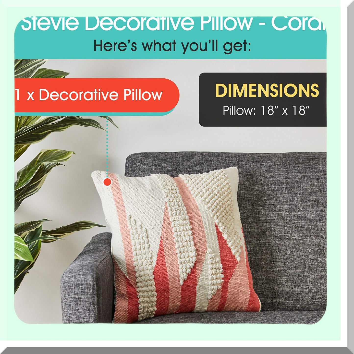 Luxury Cotton Tufted Coral Throw Pillow - Soft Decorative Textured Cushion for Stylish Home Decor - Modern Woven Design - 1 Pack