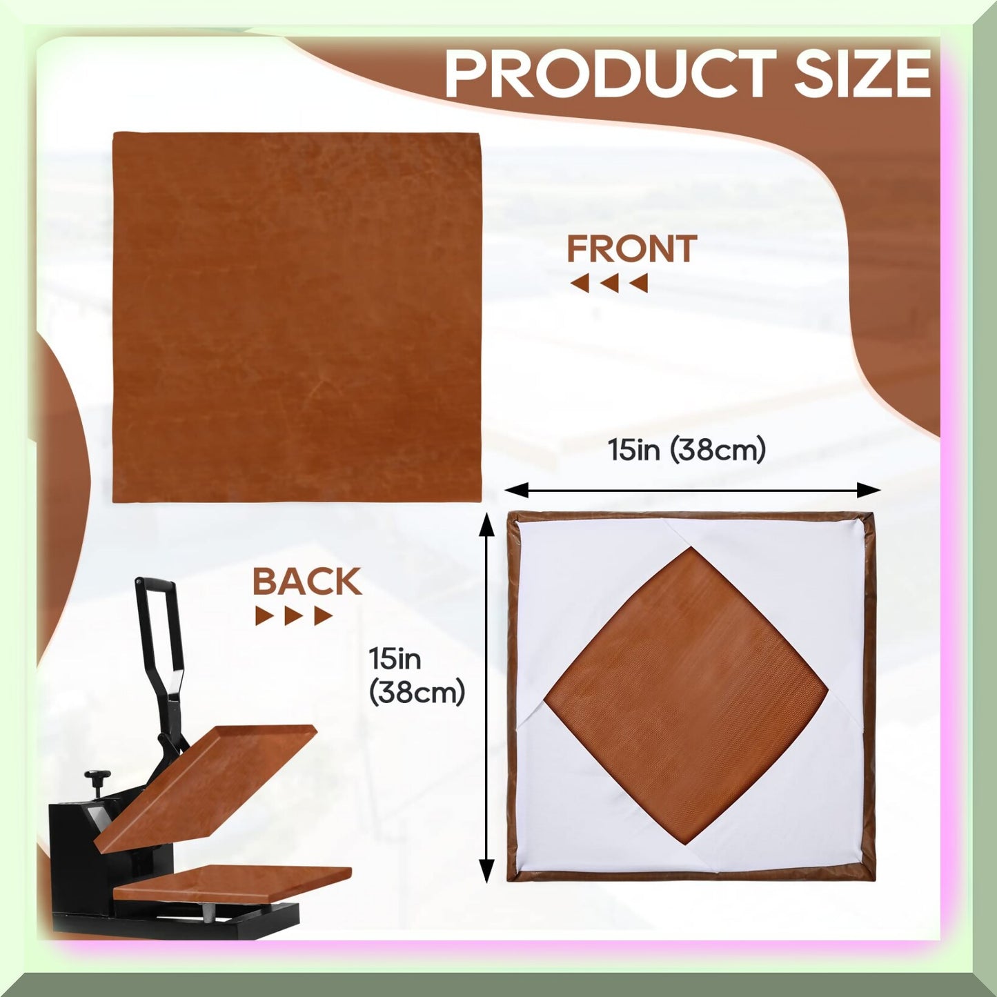Heat Resistant Wrap Covers for 15x15 Inch Platen, Brown & White