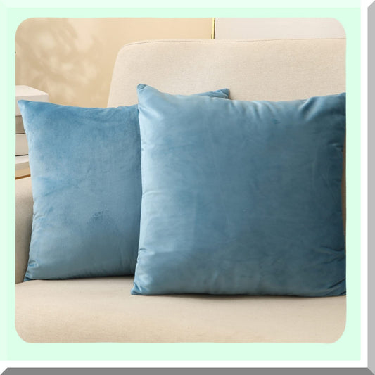 Luxury Blue Velvet Pillowcase Set - Soft Square Cushion Covers for Living Room & Bedroom Decor - Decorative Sofa Throw Pillow Covers 18x18 - Pack of 2
