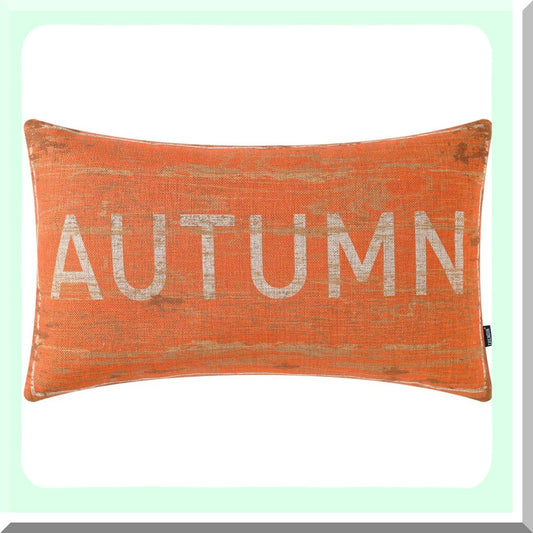Autumn Harvest Wood Orange Throw Pillow Cover - 20x12 Inch Seasonal Fall Cushion Case for Couch Sofa - Cotton Linen Decoration - PL545TR