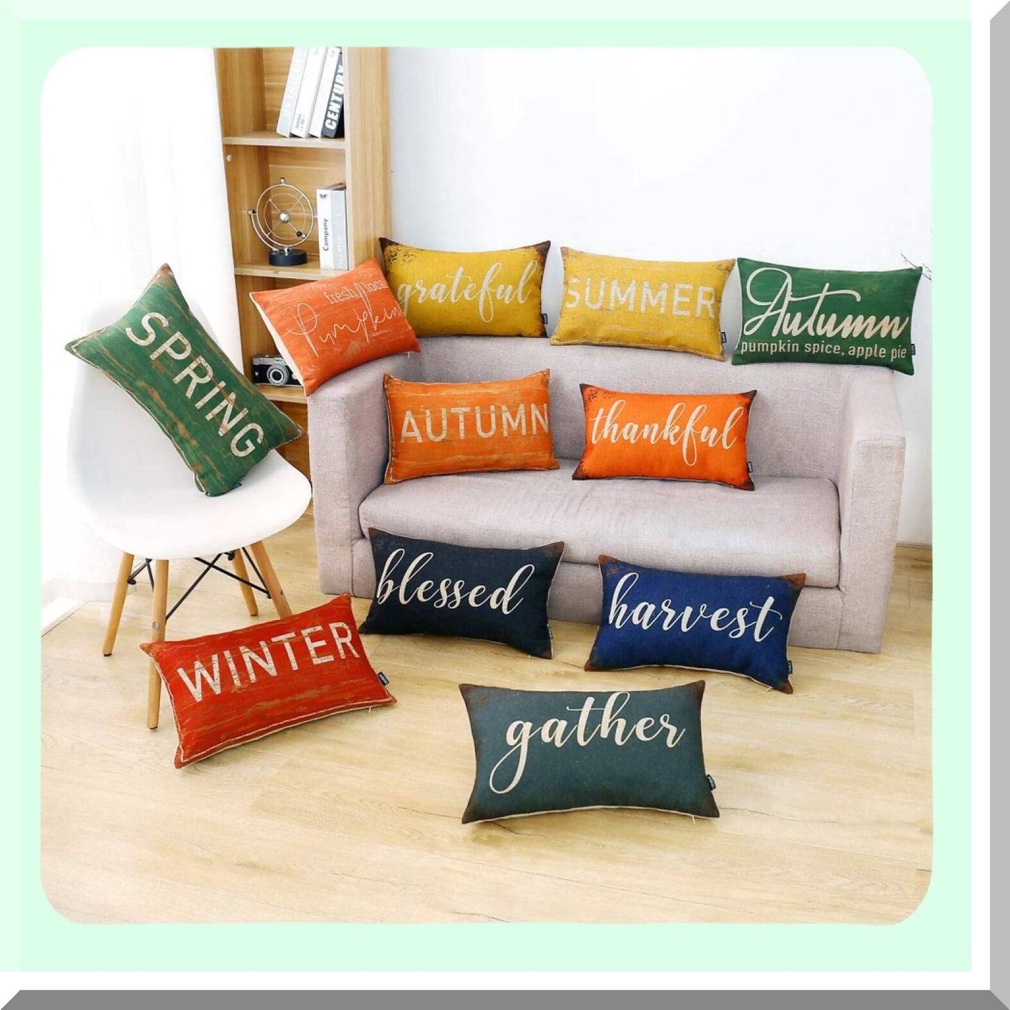 Autumn Harvest Wood Orange Throw Pillow Cover - 20x12 Inch Seasonal Fall Cushion Case for Couch Sofa - Cotton Linen Decoration - PL545TR