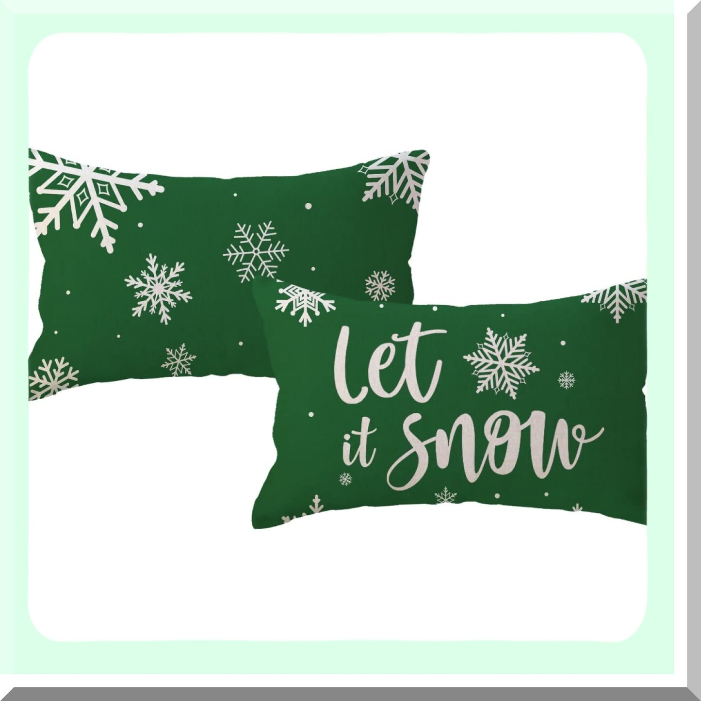 Winter Wonderland Snowflake Lumbar Pillow Covers - Set of 2 Farmhouse Decorative Throw Pillow Covers for Sofa/Couch/Porch - Green Holiday Decor 12x20