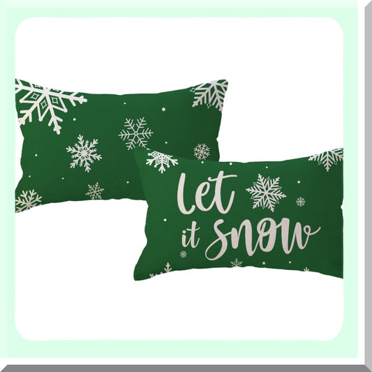 Winter Wonderland Snowflake Lumbar Pillow Covers - Set of 2 Farmhouse Decorative Throw Pillow Covers for Sofa/Couch/Porch - Green Holiday Decor 12x20