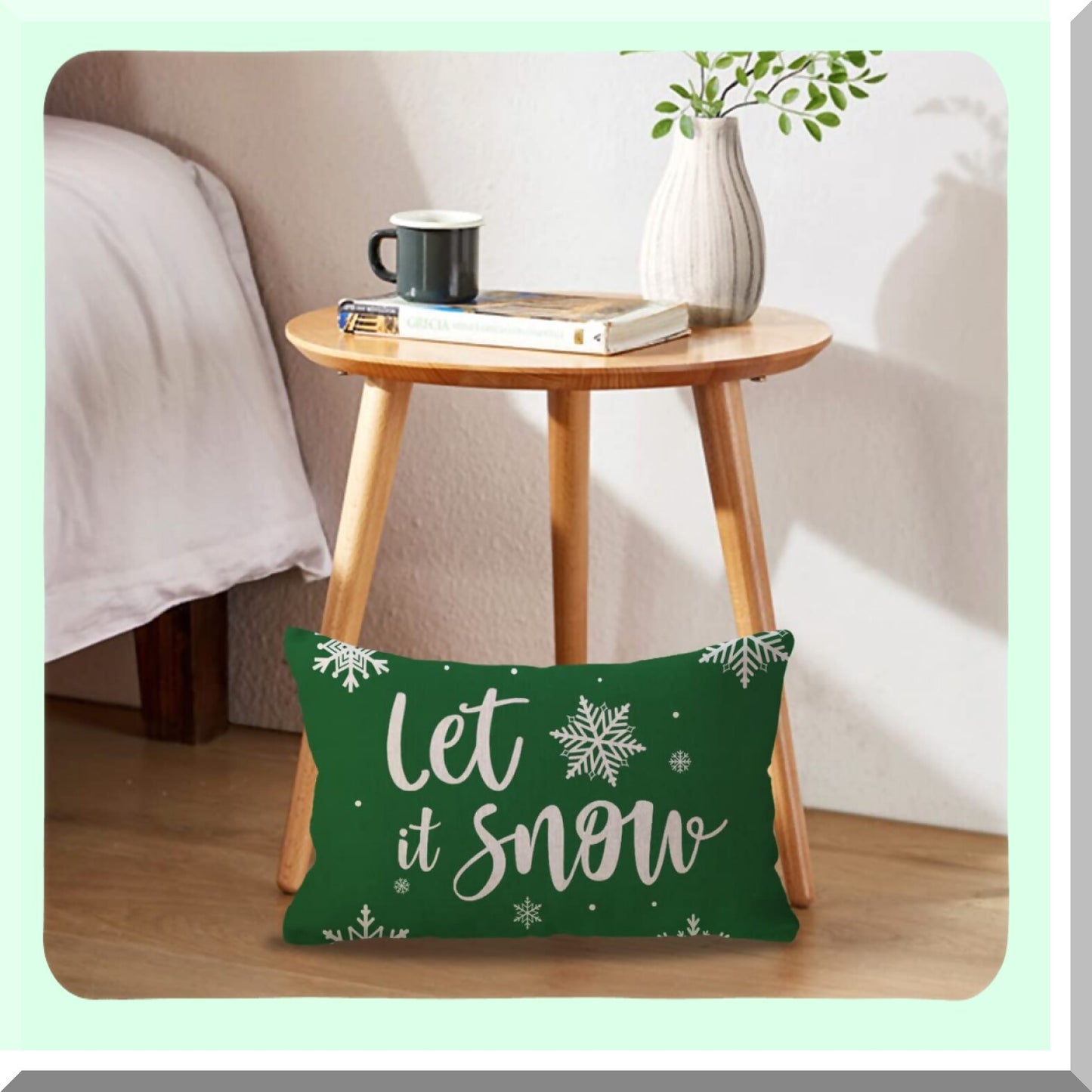 Winter Wonderland Snowflake Lumbar Pillow Covers - Set of 2 Farmhouse Decorative Throw Pillow Covers for Sofa/Couch/Porch - Green Holiday Decor 12x20