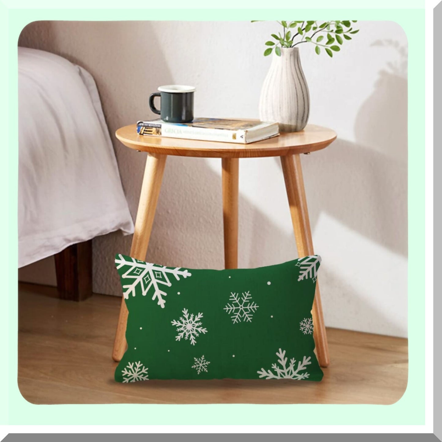 Winter Wonderland Snowflake Lumbar Pillow Covers - Set of 2 Farmhouse Decorative Throw Pillow Covers for Sofa/Couch/Porch - Green Holiday Decor 12x20