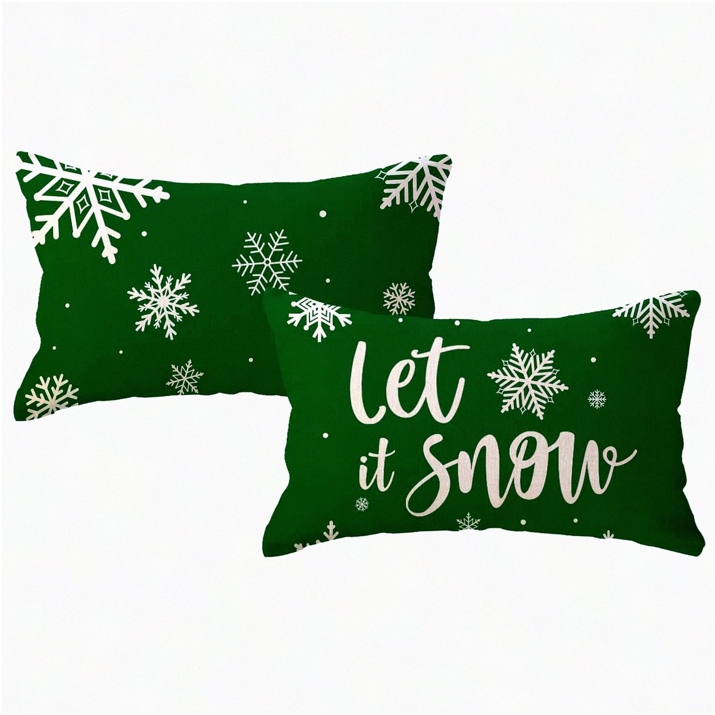 Winter Wonderland Snowflake Lumbar Pillow Covers - Set of 2 Farmhouse Decorative Throw Pillow Covers for Sofa/Couch/Porch - Green Holiday Decor 12x20