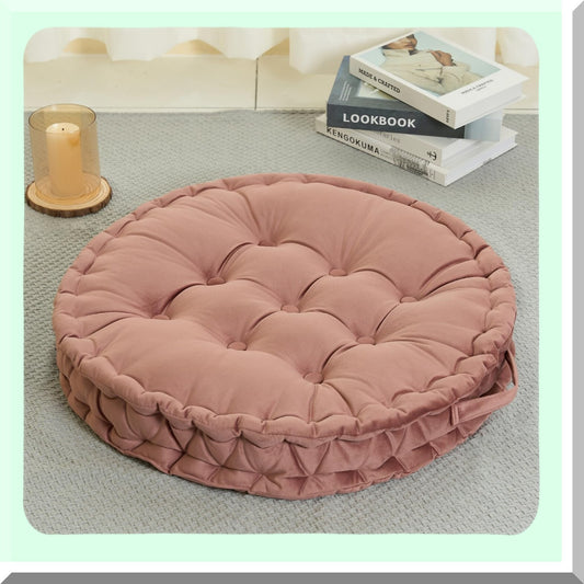 ZenComfort Round Meditation Cushion - Large Floor Seat Pillow for Adults. Solid & Thick Seating for Yoga, Balcony, Living Room, Tatami & Outdoor Use. 23.6inch with Handle.