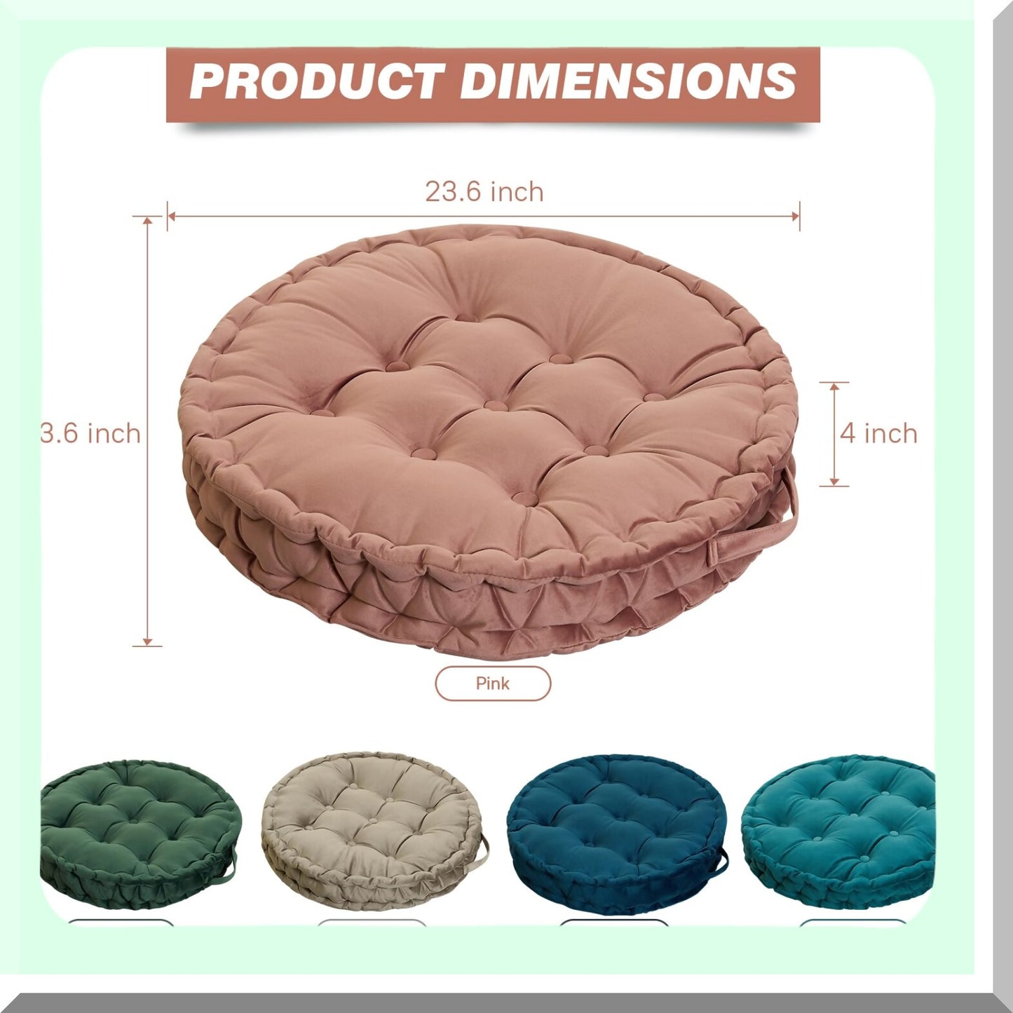 ZenComfort Round Meditation Cushion - Large Floor Seat Pillow for Adults. Solid & Thick Seating for Yoga, Balcony, Living Room, Tatami & Outdoor Use. 23.6inch with Handle.