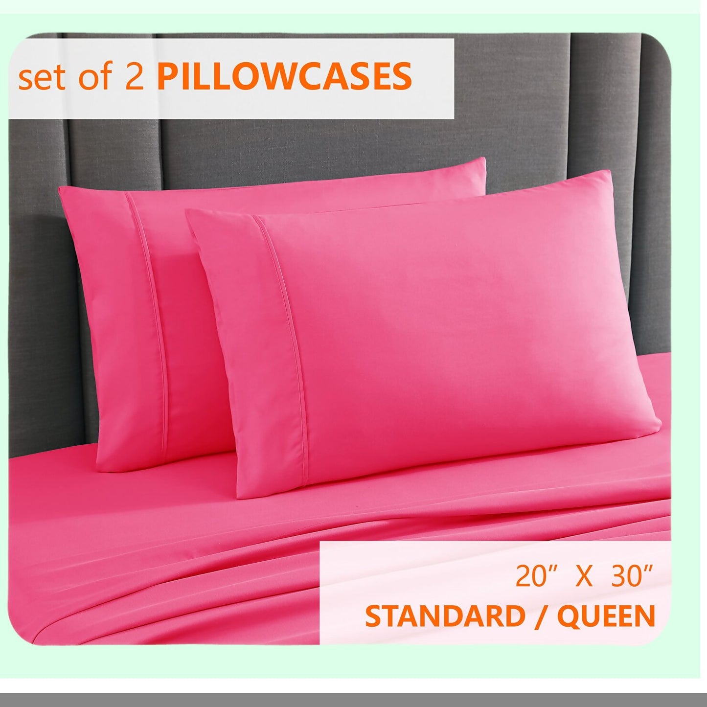 Pink Bliss Pillowcase Set - Double Brushed Microfiber Soft & Easy Care Standard/Queen Size (20x30) - Pack of 2 Luxurious Pillow Cases