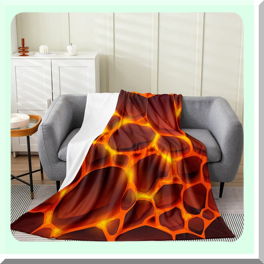 Volcanic Warmth Fleece Blanket - Burnt Orange Sherpa Throw for Bed, Sofa, Couch - Soft, Lightweight, Natural Landscape Design