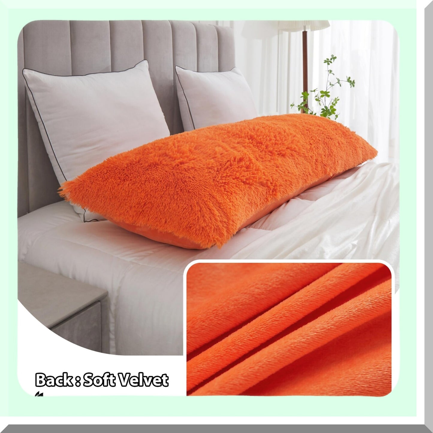 Luxury Orange Fluffy Body Pillowcase - 20"x54" Rectangular Pillowsham for Adults & Pregnant Women - Long Throw Pillow Cover for Bed