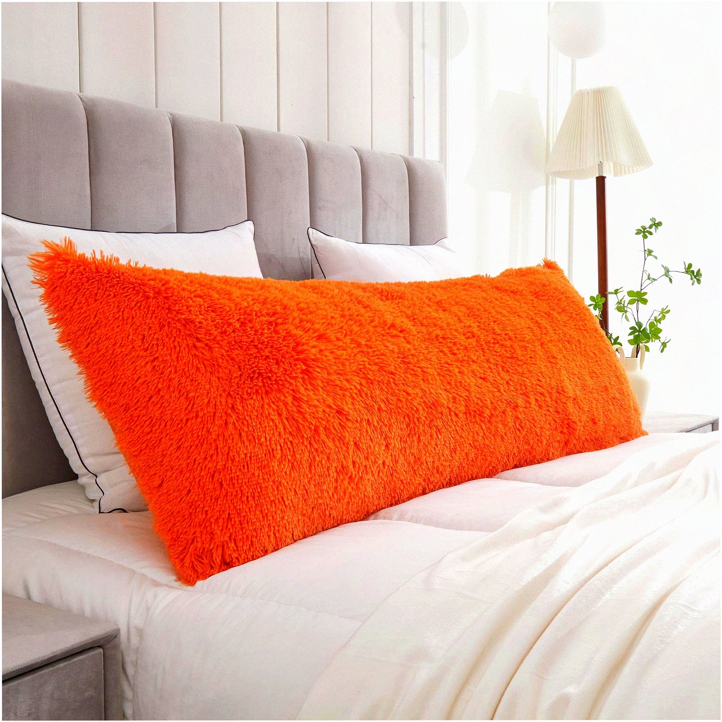 Luxury Orange Fluffy Body Pillowcase - 20"x54" Rectangular Pillowsham for Adults & Pregnant Women - Long Throw Pillow Cover for Bed