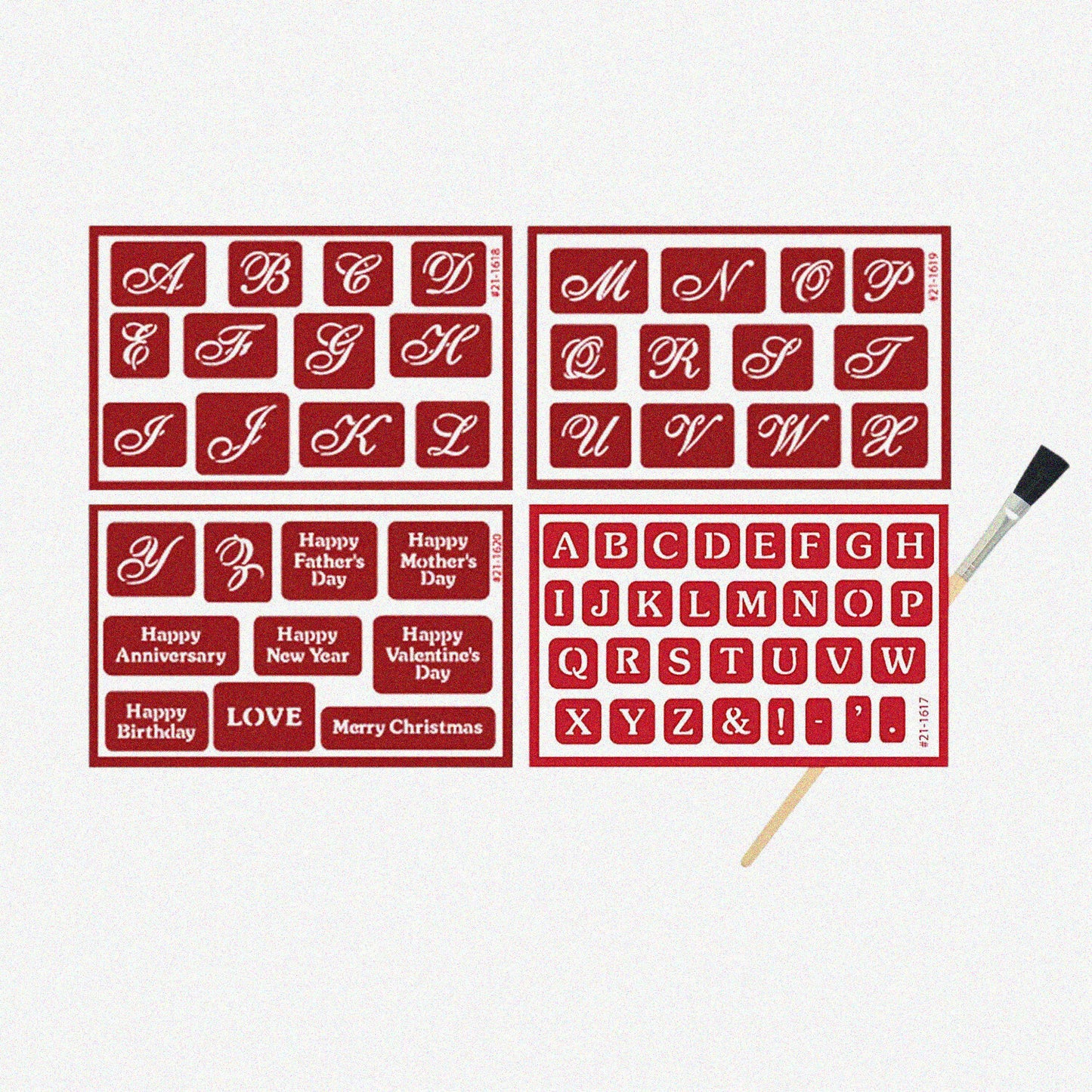 Glass Etching Stencil Kit with Brush, Script & Font, 4 Pieces