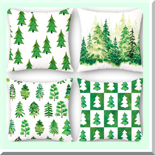 Green Velvet Emerald Tree Pillow Covers - Set of 4 18x18 Decorative Throw Pillow Covers for Living Room Couch and Sofa - No Inserts Included