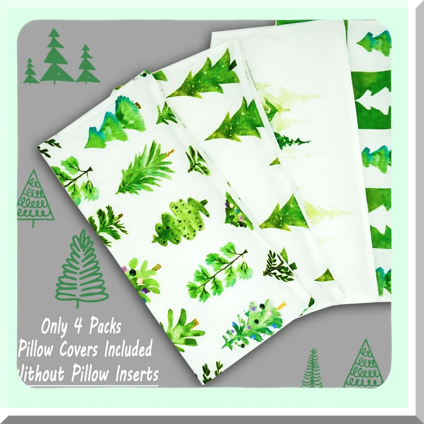 Green Velvet Emerald Tree Pillow Covers - Set of 4 18x18 Decorative Throw Pillow Covers for Living Room Couch and Sofa - No Inserts Included