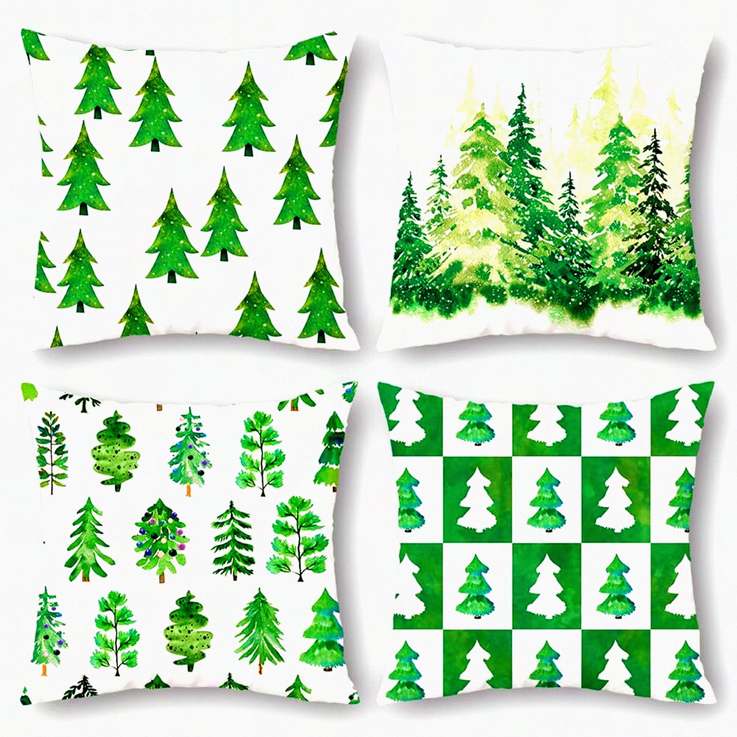 Green Velvet Emerald Tree Pillow Covers - Set of 4 18x18 Decorative Throw Pillow Covers for Living Room Couch and Sofa - No Inserts Included