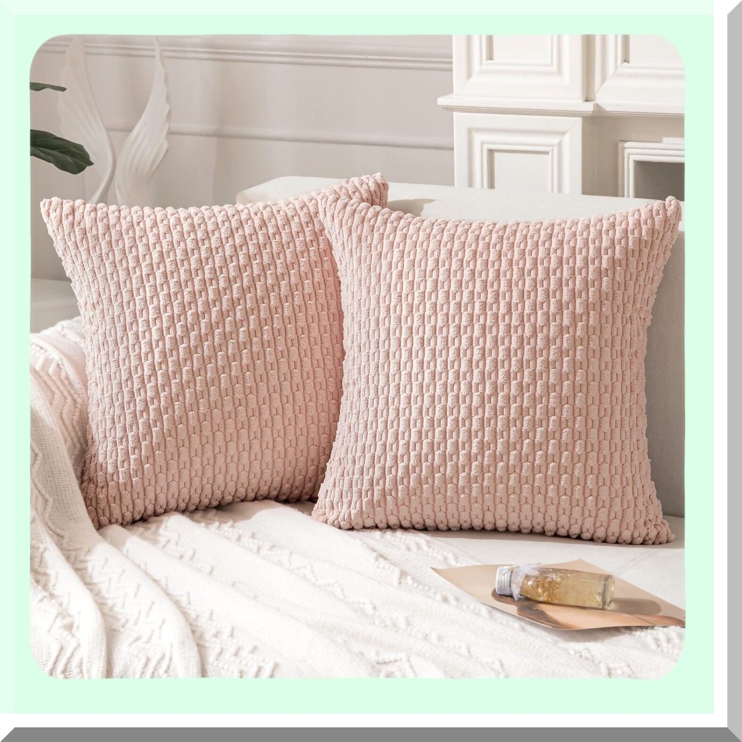 Pink Spring Stripe Pillow Covers - Set of 2 | 18x18 Inch Decorative Cushion Covers for Couch, Bed, Living Room | Soft Square Throw Pillows for Rustic Farmhouse Home Decor