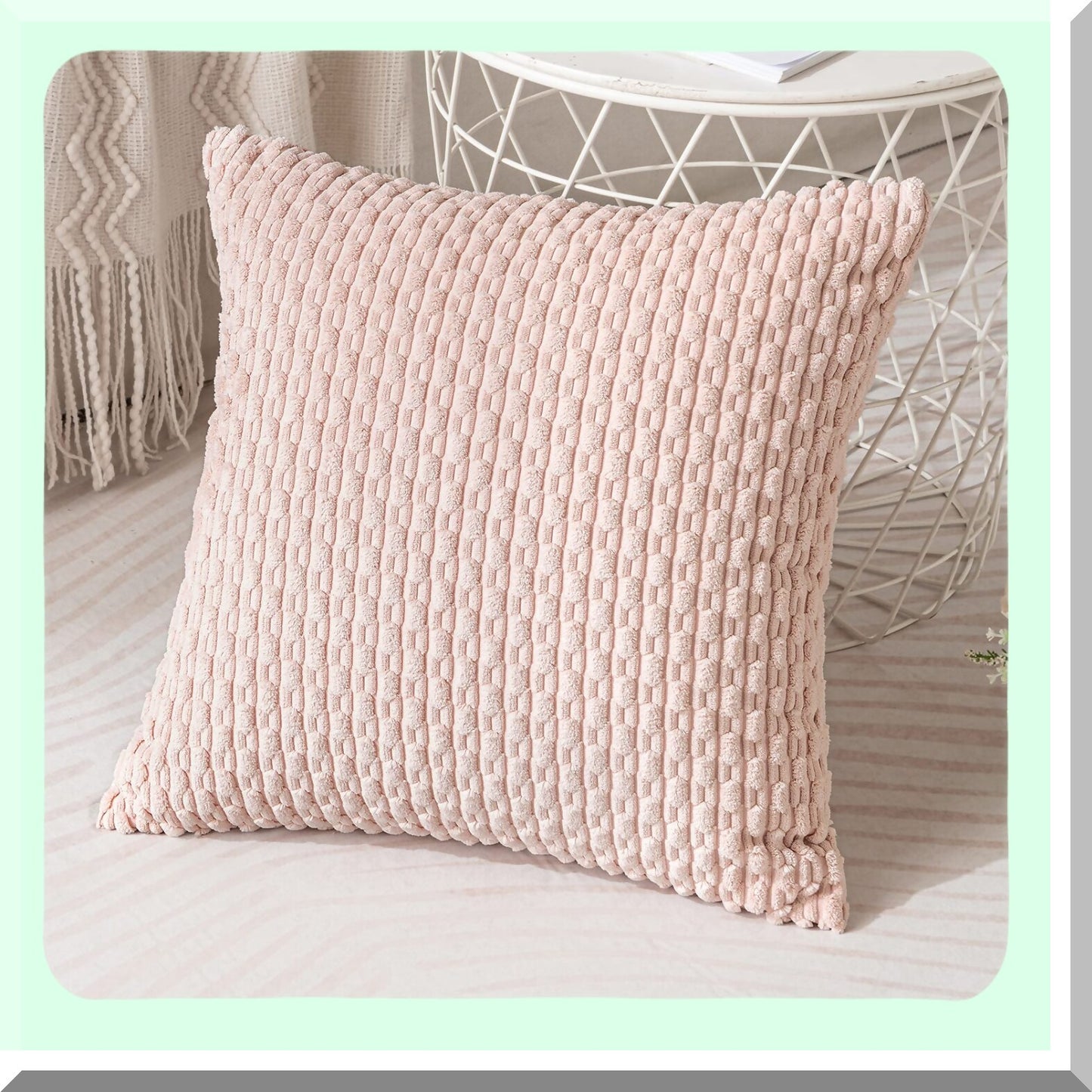 Pink Spring Stripe Pillow Covers - Set of 2 | 18x18 Inch Decorative Cushion Covers for Couch, Bed, Living Room | Soft Square Throw Pillows for Rustic Farmhouse Home Decor