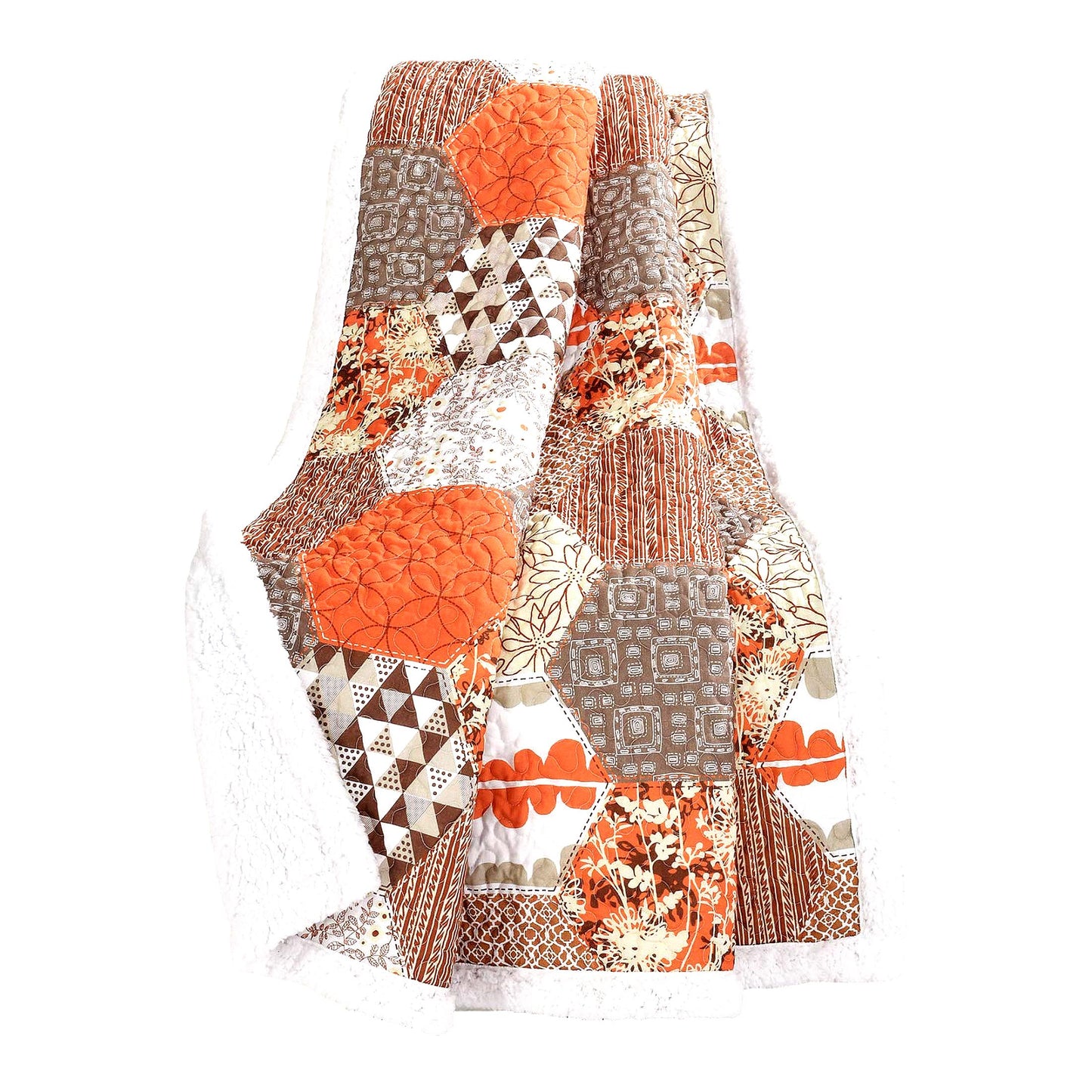 HexaHarmony Reversible Throw - Vibrant Patchwork Blanket, Tangerine Bliss - 60 x 50"