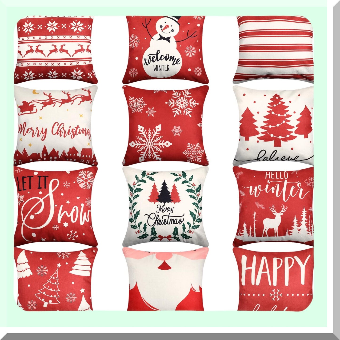 Holiday Tree Farmhouse Pillow Covers - Set of 12 Decorative Cushion Cases for Home Sofa Decorations, 18 x 18 Inch Square Throw Pillows