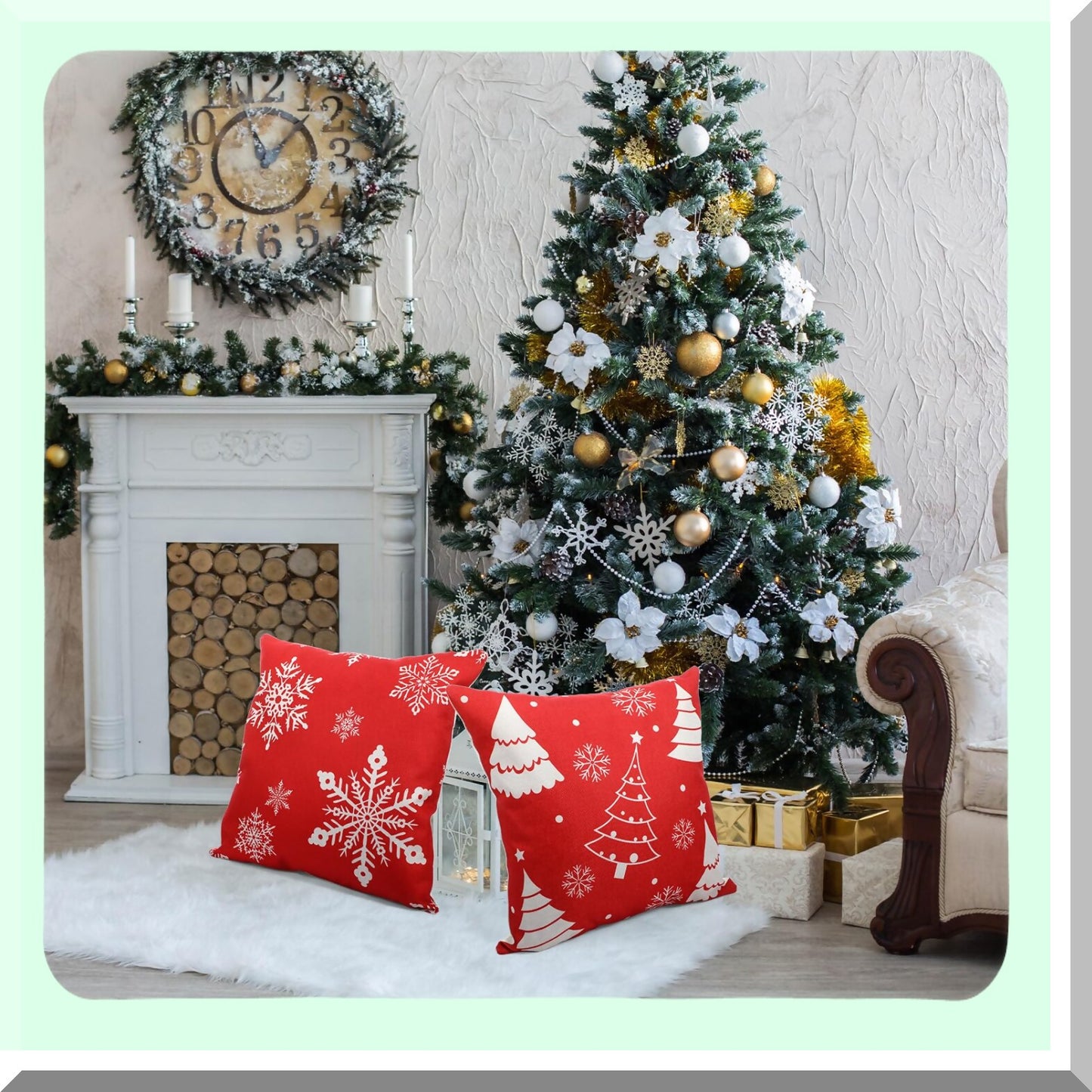 Holiday Tree Farmhouse Pillow Covers - Set of 12 Decorative Cushion Cases for Home Sofa Decorations, 18 x 18 Inch Square Throw Pillows